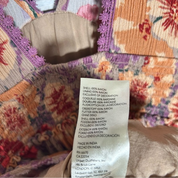 Free People Sweet Dreams Taupe Combo Printed Rayon Crinkle Mini Raw Hem Dress S - Picture 13 of 13